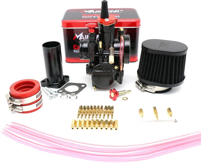 YWLUWEI PWK 24mm Carburetor Kit Universal for 50cc to 110cc 2T 4T Carburetor Air Filter Intake Pipe Manifold Main Jets Idle Jets For Mini Bike Go Kart Parts Racing (Black, 24mm) - Image 3